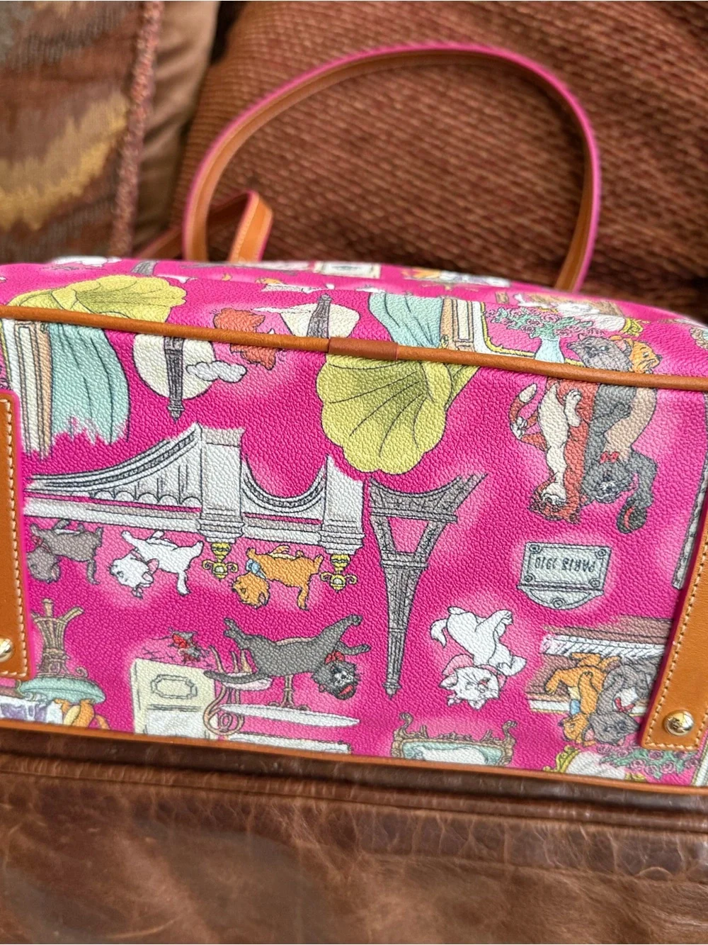 Vtg NWT Dooney & Bourke DISNEY Aristocrats Print Leather Tote 50th Anniversary